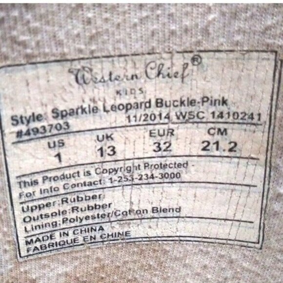 Western Chief Rain Boots Girls Youth US 1 UK 13 EU 32 Pink Leopard print - Picture 6 of 6